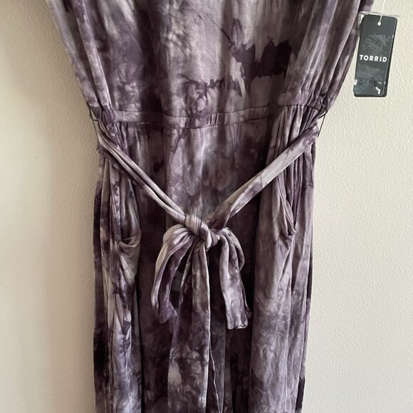 Torrid Sz 1X Soft Purple Tie Dye Belted Cropped Super Soft Culotte Jumpsuit NWT - Picture 7 of 16